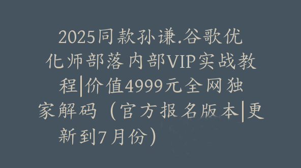 2025同款孙谦.谷歌优化师部落内部VIP实战教程|价值4999元全网独家解码（官方报名版本|更新到8月份）【@034】