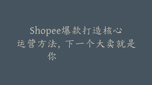 Shopee爆款打造核心运营方法，下一个大卖就是你【Ae-0008】