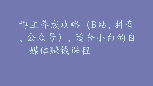博主养成攻略（B站、抖音、公众号），适合小白的自媒体赚钱课程【Bb-0152】