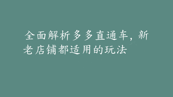 全面解析多多直通车，​新老店铺都适用的玩法【Be-0010】