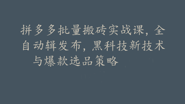 拼多多批量搬砖实战课，全自动辑发布，黑科技新技术与爆款选品策略【Be-0029】