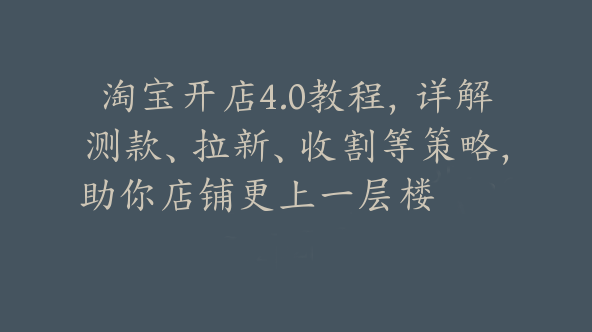 淘宝开店4.0教程，详解测款、拉新、收割等策略，助你店铺更上一层楼【Bf-0026】