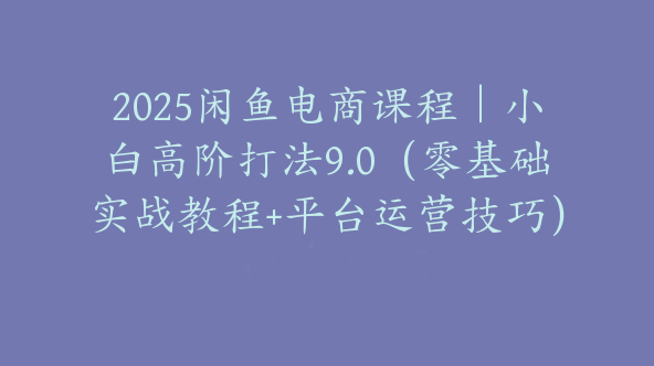 2025闲鱼电商课程｜小白高阶打法9.0（零基础实战教程+平台运营技巧）【Bf-0034】