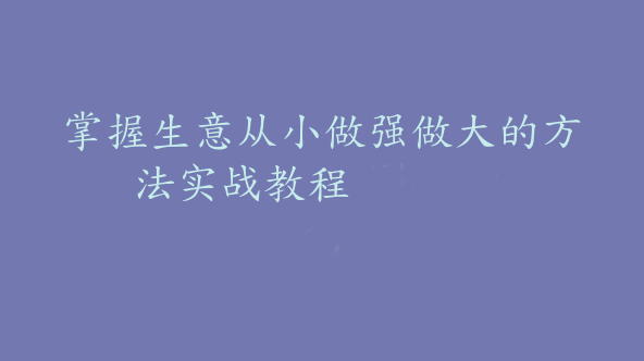 掌握生意从小做强做大的方法实战教程【Bg-0136】
