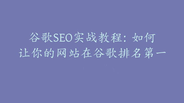 谷歌SEO实战教程：如何让你的网站在谷歌排名第一【Aa-0018】