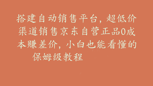 搭建自动销售平台，超低价渠道销售京东自营正品0成本赚差价，小白也能看懂的保姆级教程【Aa-0020】