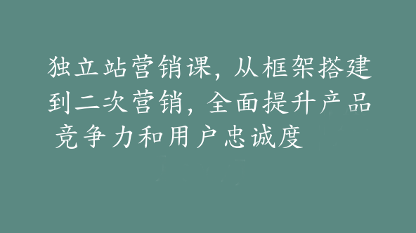 独立站营销课，从框架搭建到二次营销，全面提升产品竞争力和用户忠诚度【Aa-0067】