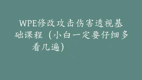 WPE修改攻击伤害透视基础课程（小白一定要仔细多看几遍）【Dh-0049】