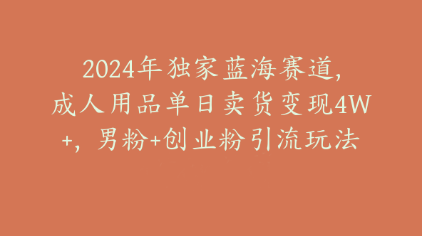 2024年独家蓝海赛道,成人用品单日卖货变现4W+，男粉+创业粉引流玩法【F-0004】