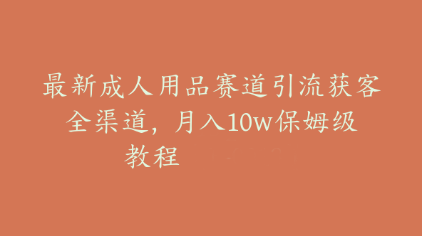 最新成人用品赛道引流获客全渠道，月入10w保姆级教程【F-0013】