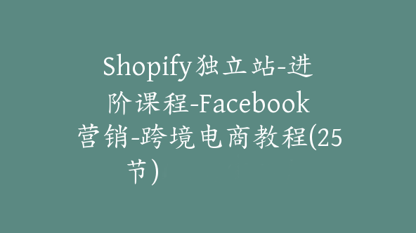 Shopify独立站-进阶课程-Facebook营销-跨境电商教程(25节)【Aa-0053】