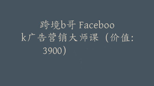 跨境b哥 Facebook广告营销大师课（价值：3900）【Ab-0029】
