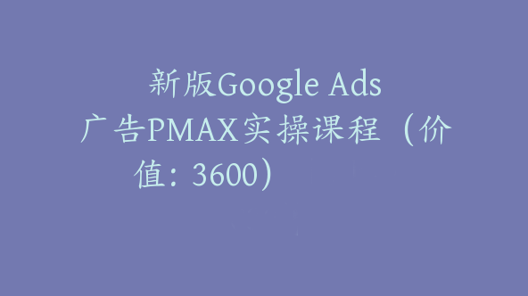 新版Google Ads广告PMAX实操课程（价值：3600）【Ab-0032】