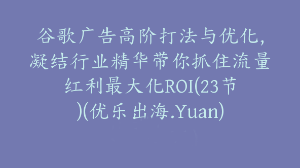 谷歌广告高阶打法与优化，凝结行业精华带你抓住流量红利最大化ROI(23节)(优乐出海.Yuan)【Ab-0056】