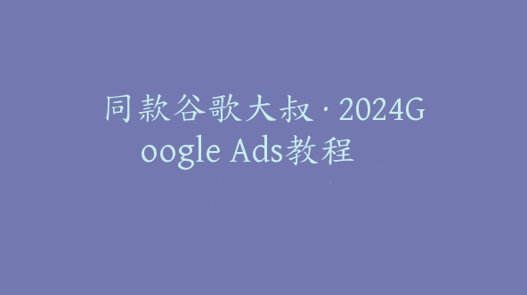 同款谷歌大叔·2024Google Ads教程【Ab-0062】