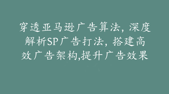 穿透亚马逊广告算法，深度解析SP广告打法，搭建高效广告架构,提升广告效果【Ac-0040】